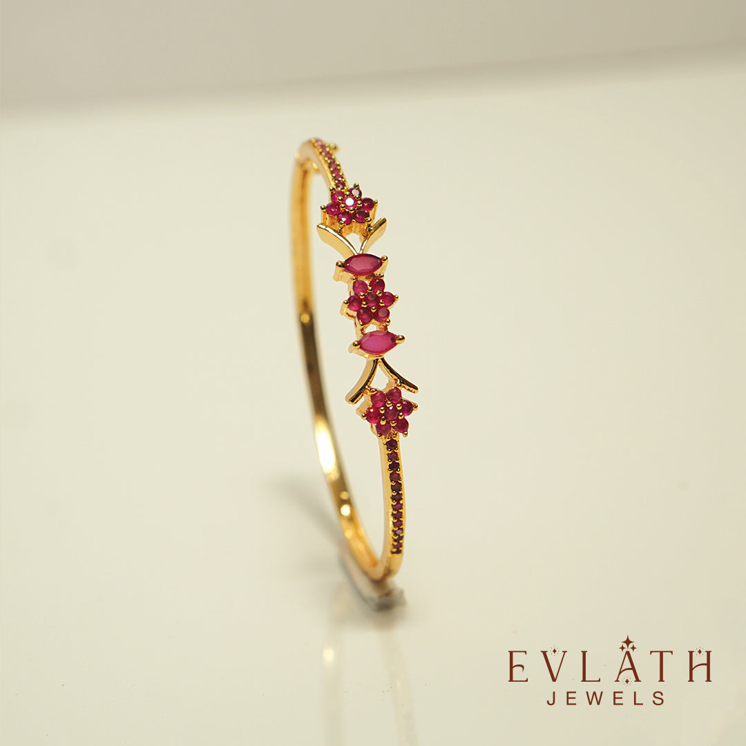 Premium Gold-Plated Bangles with Ruby Stone Detailing, Adjustable Fit - Evlath Jewels.
